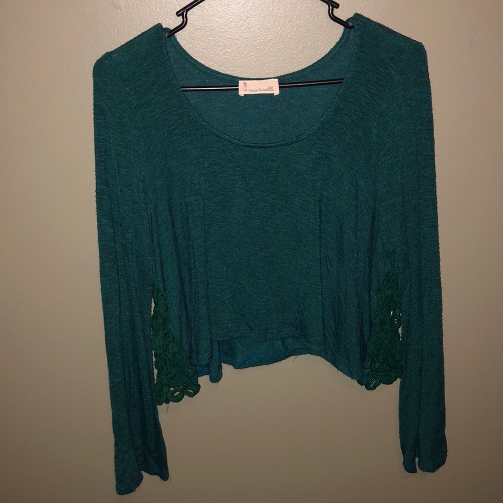 Teal crop top with lace cutout